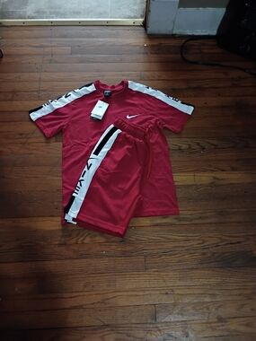 Nike Red Short Sleeve Athletic Shirt and Shorts with White Accents